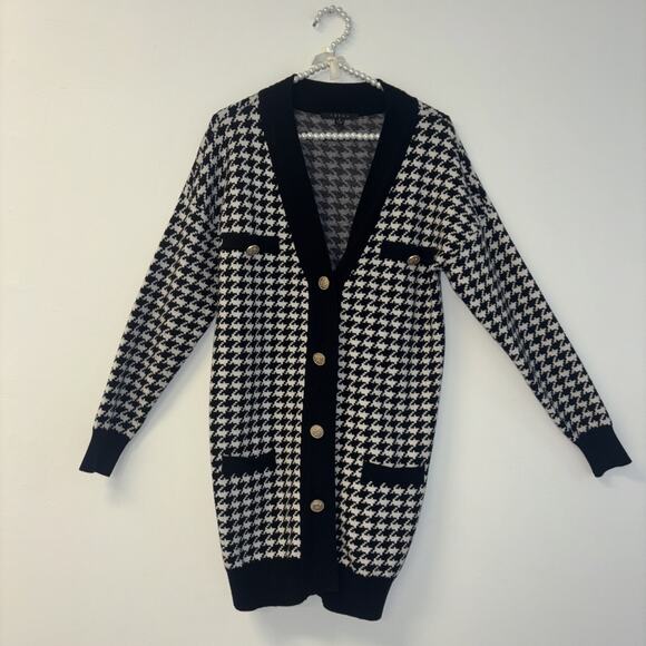 Cyrus Open Front Cardigan Women's Size Sm Houndstooth Black Whimsigoth Old Money - Picture 1 of 7